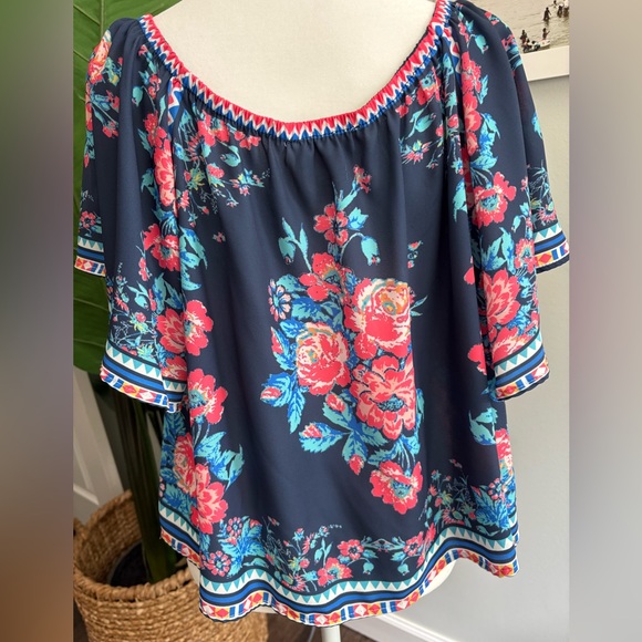 Flying Tomato Women's Boho Blue Floral Off Shoulder Blouse (bought from Evereve) - Picture 2 of 4
